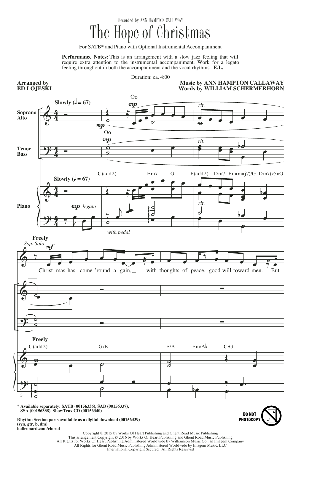 Download Ed Lojeski The Hope Of Christmas Sheet Music and learn how to play SATB PDF digital score in minutes
