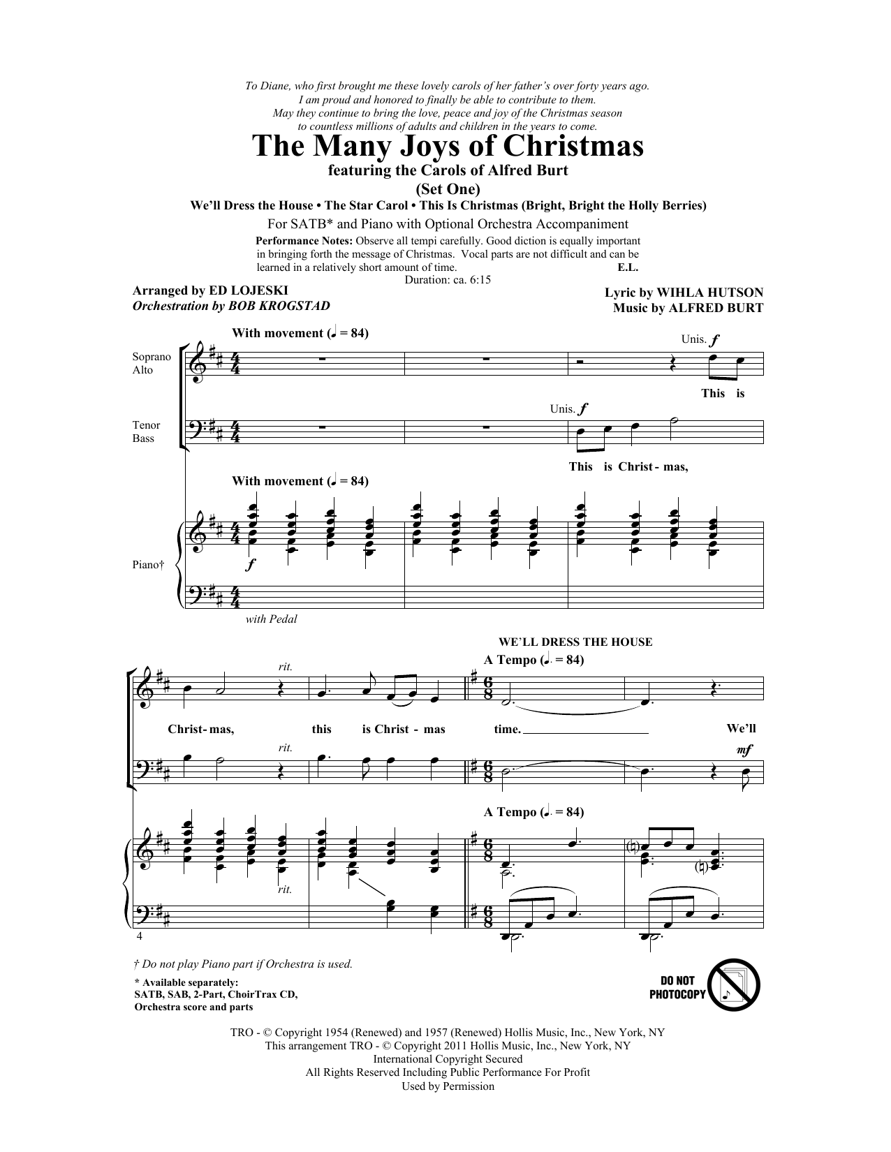 Download Ed Lojeski The Many Joys Of Christmas (featuring The Carols of Alfred Burt) Set 1 Sheet Music and learn how to play SATB PDF digital score in minutes