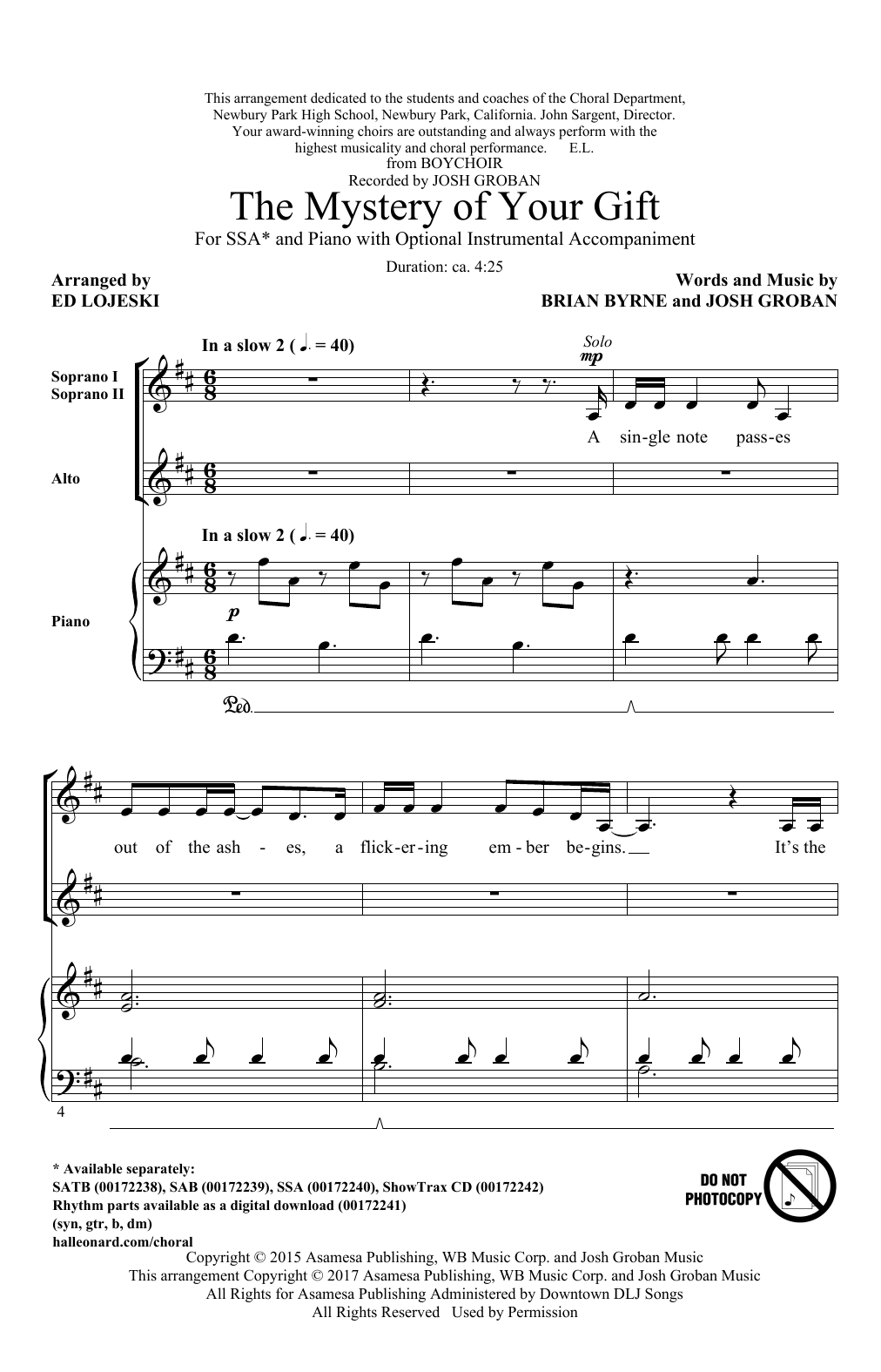 Download Ed Lojeski The Mystery Of Your Gift Sheet Music and learn how to play SATB PDF digital score in minutes