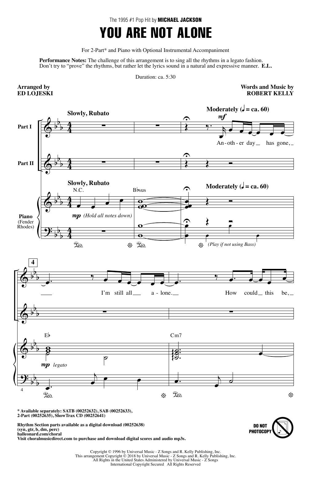 Download Ed Lojeski You Are Not Alone Sheet Music and learn how to play SAB PDF digital score in minutes