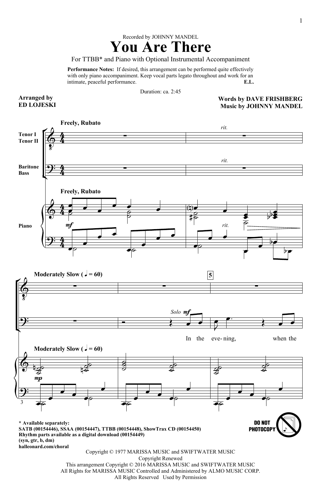 Download Ed Lojeski You Are There Sheet Music and learn how to play SSA PDF digital score in minutes