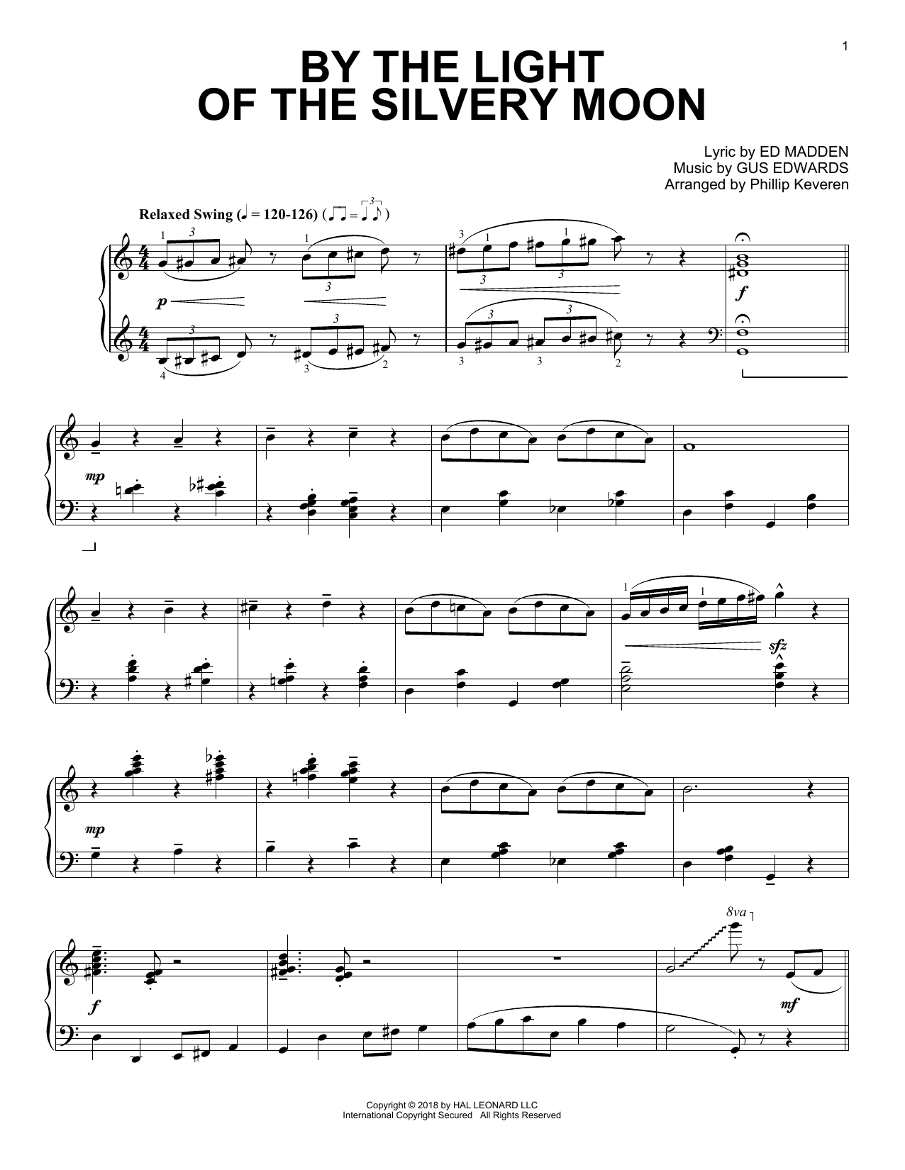 Download Ed Madden By The Light Of The Silvery Moon [Jazz version] (arr. Phillip Keveren) Sheet Music and learn how to play Piano Solo PDF digital score in minutes