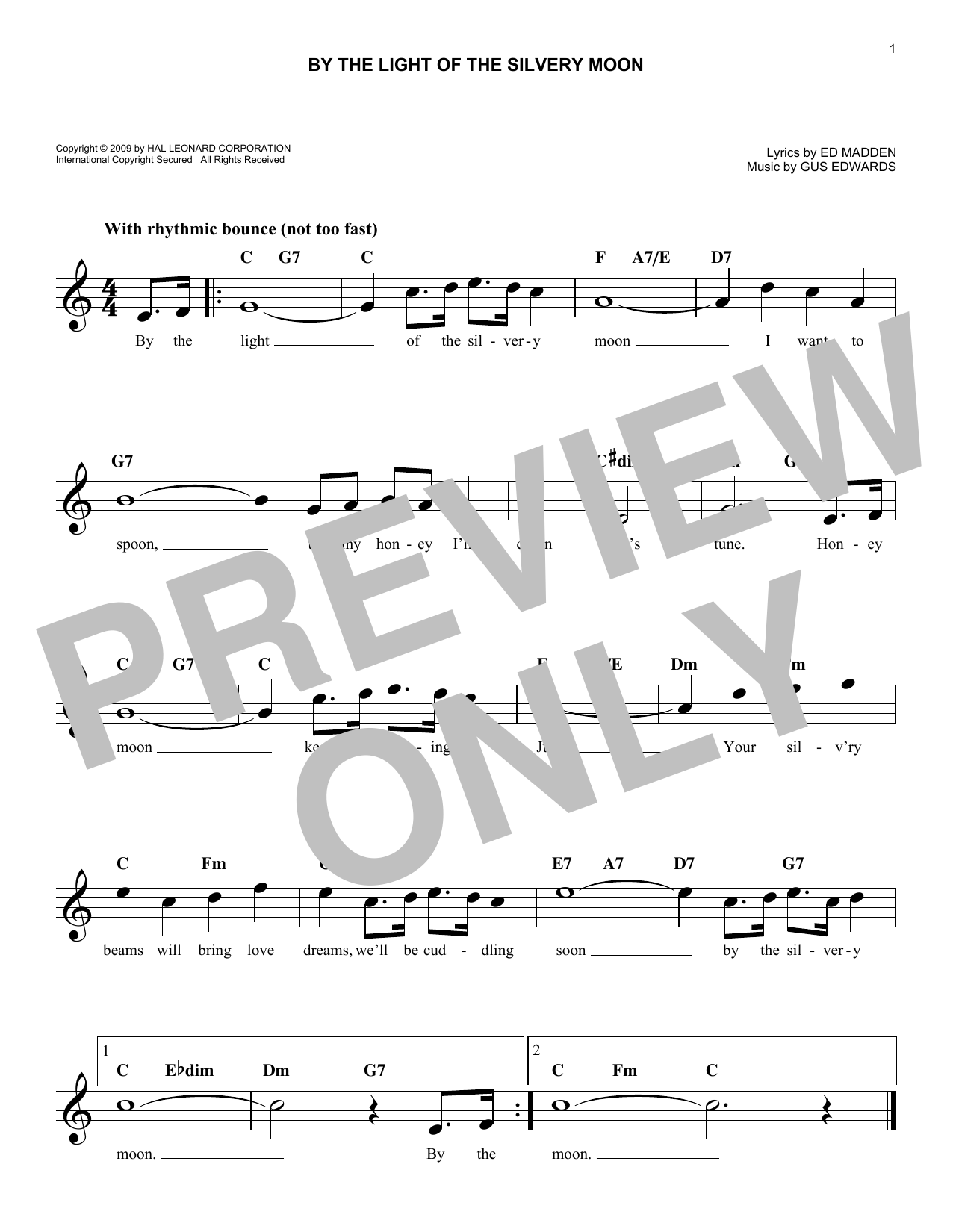 Download Ed Madden By The Light Of The Silvery Moon Sheet Music and learn how to play Melody Line, Lyrics & Chords PDF digital score in minutes