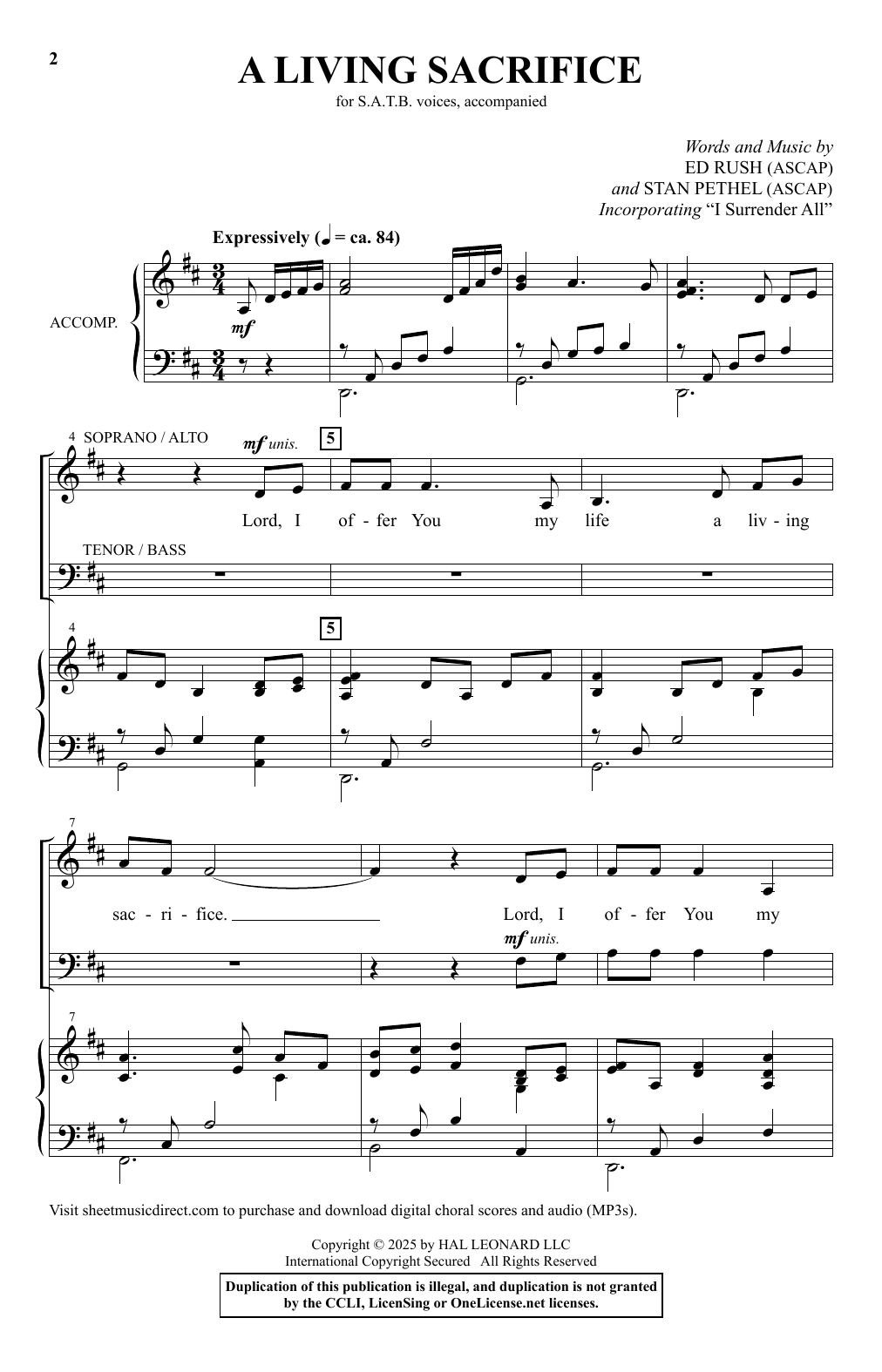 Download Ed Rush and Stan Pethel A Living Sacrifice Sheet Music and learn how to play SATB Choir PDF digital score in minutes