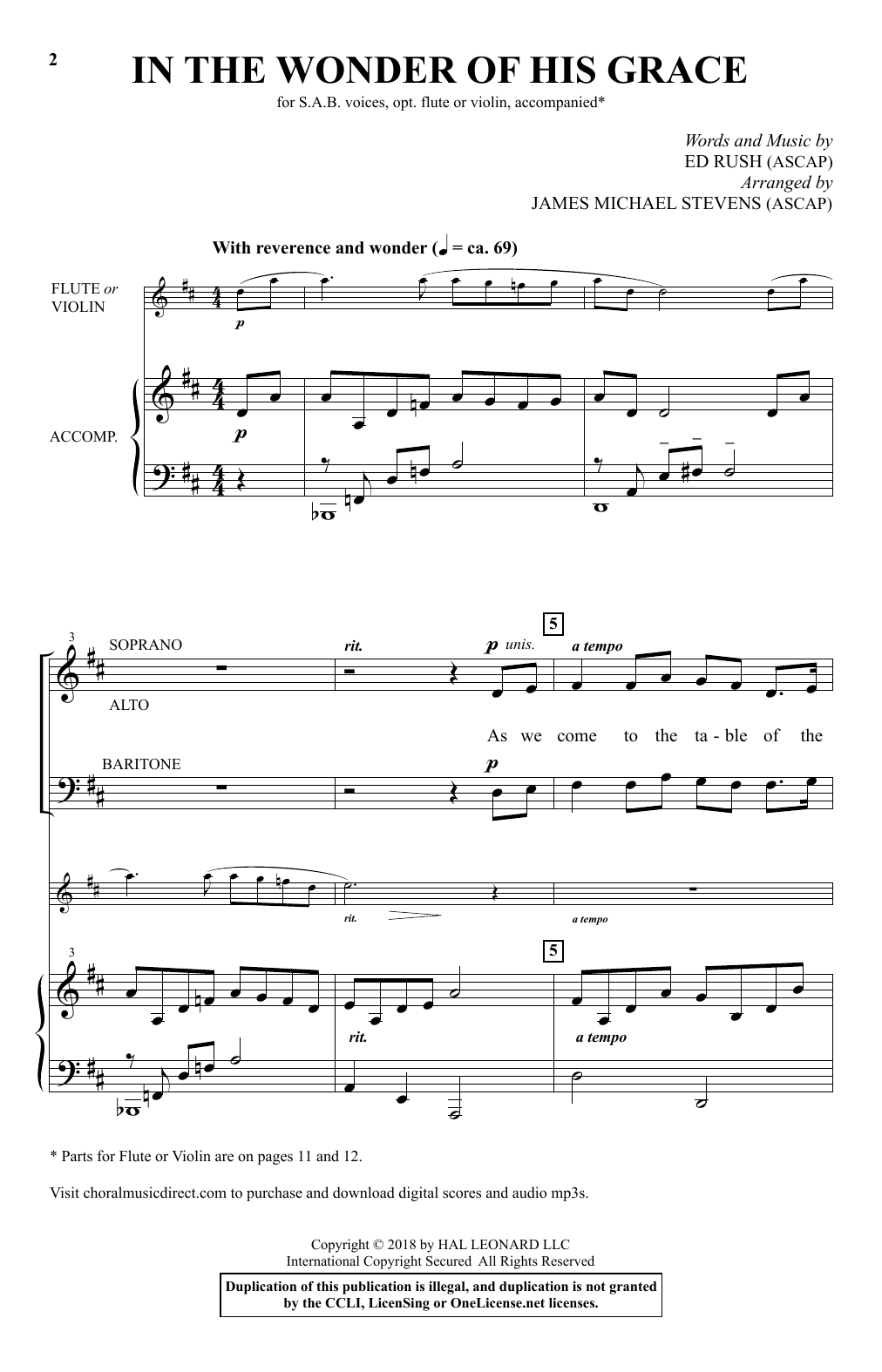Download Ed Rush In The Wonder Of His Grace (arr. James Michael Stevens) Sheet Music and learn how to play SAB Choir PDF digital score in minutes