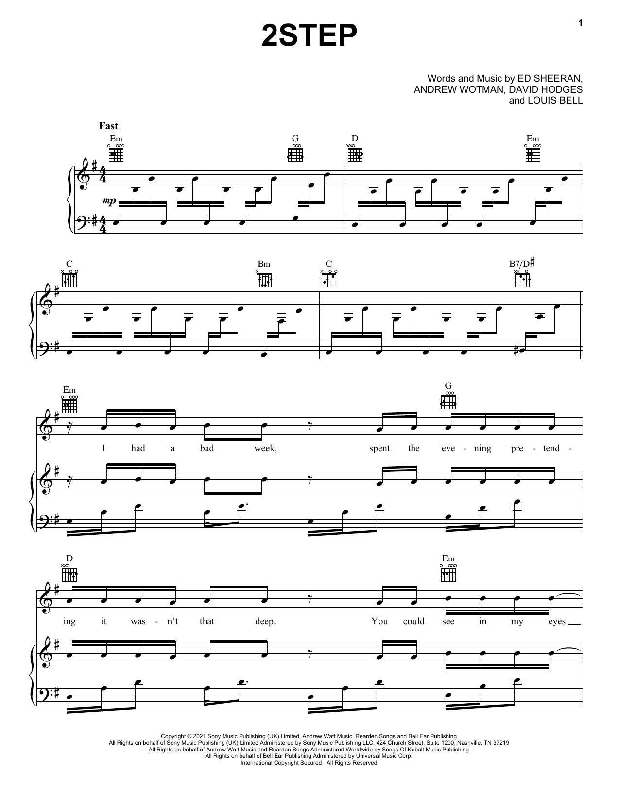 Download Ed Sheeran 2step Sheet Music and learn how to play Piano, Vocal & Guitar Chords (Right-Hand Melody) PDF digital score in minutes