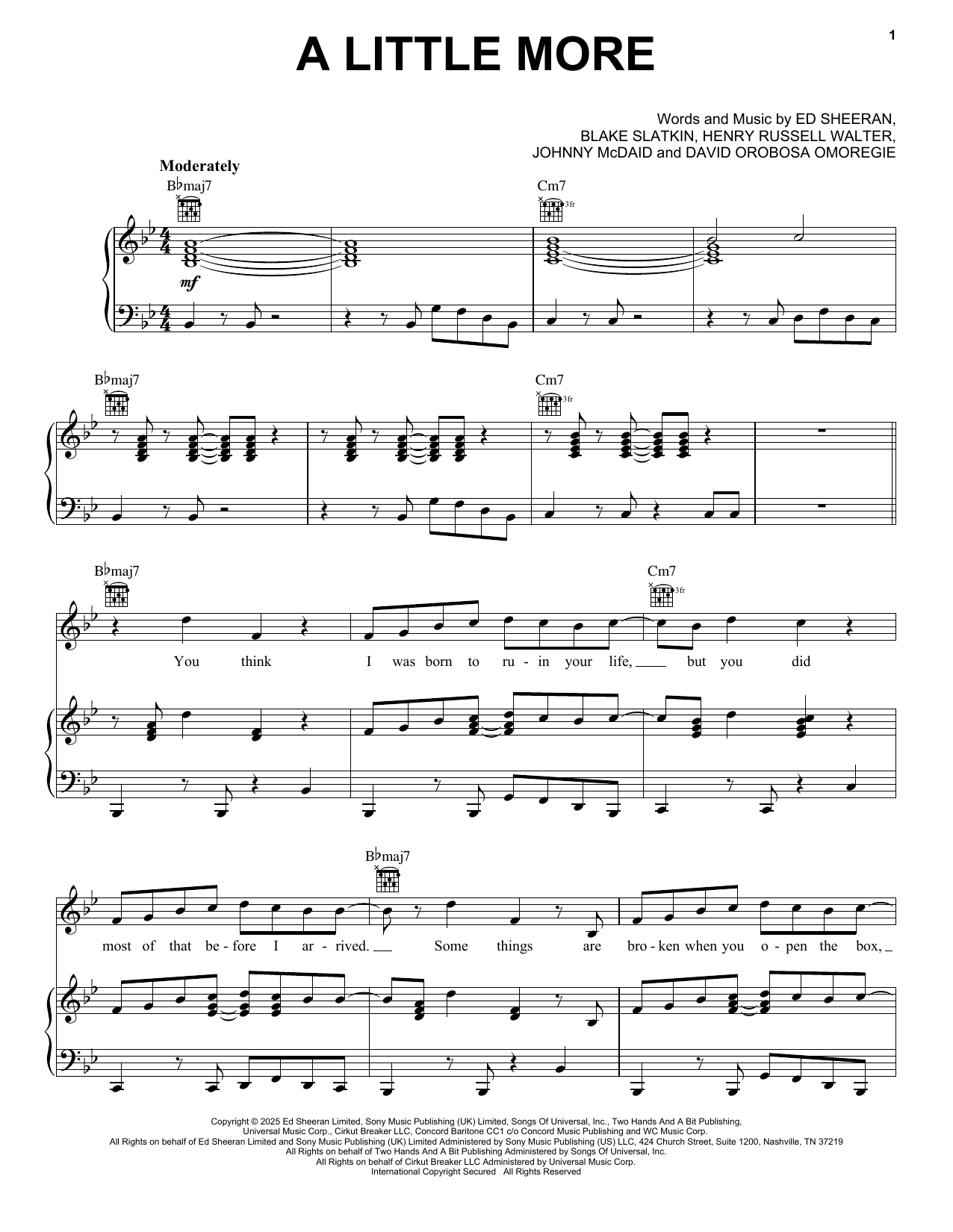 Download Ed Sheeran A Little More Sheet Music and learn how to play Piano, Vocal & Guitar Chords (Right-Hand Melody) PDF digital score in minutes