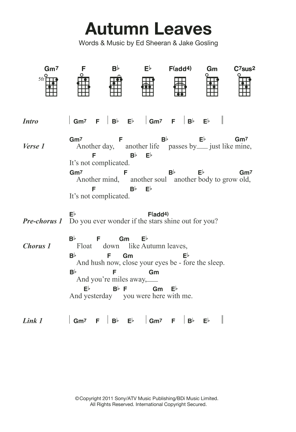 Download Ed Sheeran Autumn Leaves Sheet Music and learn how to play Lyrics & Chords PDF digital score in minutes