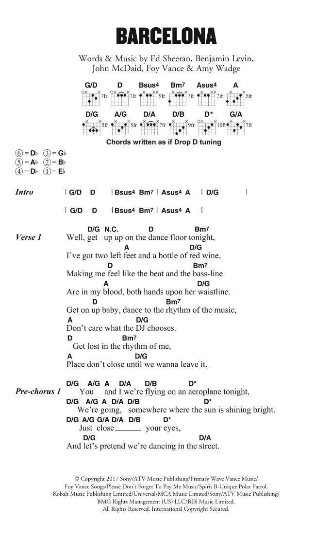 Download Ed Sheeran Barcelona Sheet Music and learn how to play Guitar Tab PDF digital score in minutes