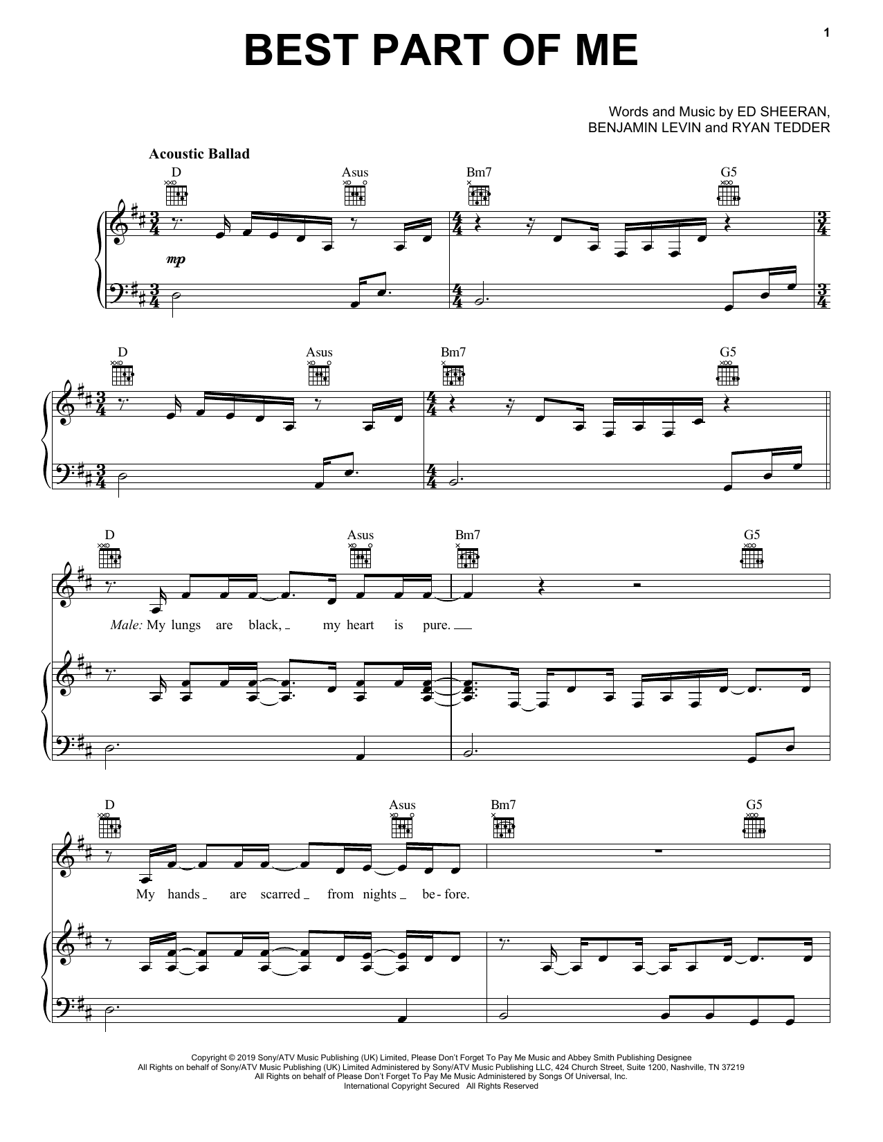 Download Ed Sheeran Best Part of Me (feat. YEBBA) Sheet Music and learn how to play Piano, Vocal & Guitar Chords (Right-Hand Melody) PDF digital score in minutes