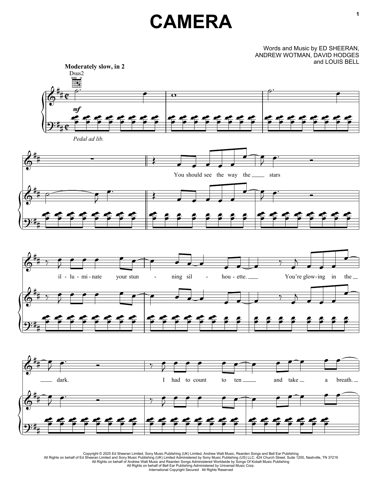 Download Ed Sheeran Camera Sheet Music and learn how to play Piano, Vocal & Guitar Chords (Right-Hand Melody) PDF digital score in minutes