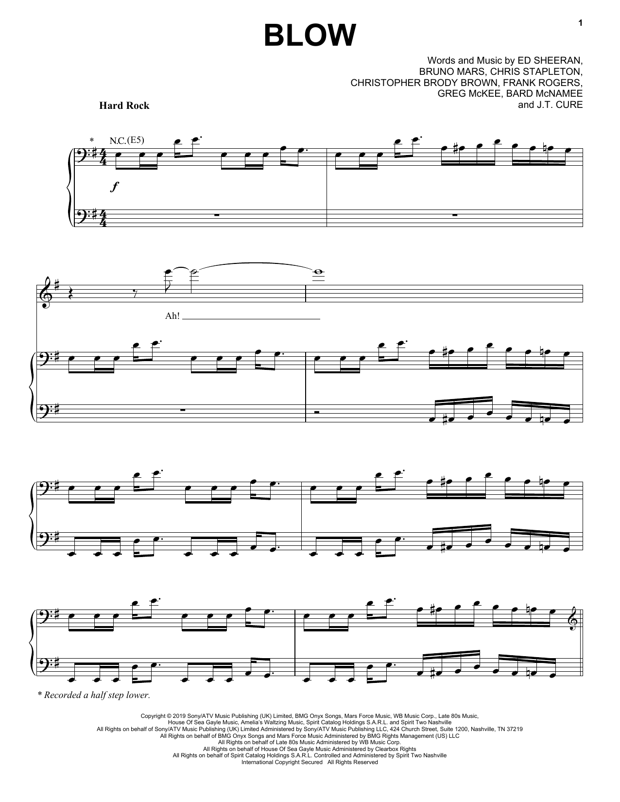 Download Ed Sheeran, Chris Stapleton & Bruno Mars BLOW Sheet Music and learn how to play Piano, Vocal & Guitar Chords (Right-Hand Melody) PDF digital score in minutes