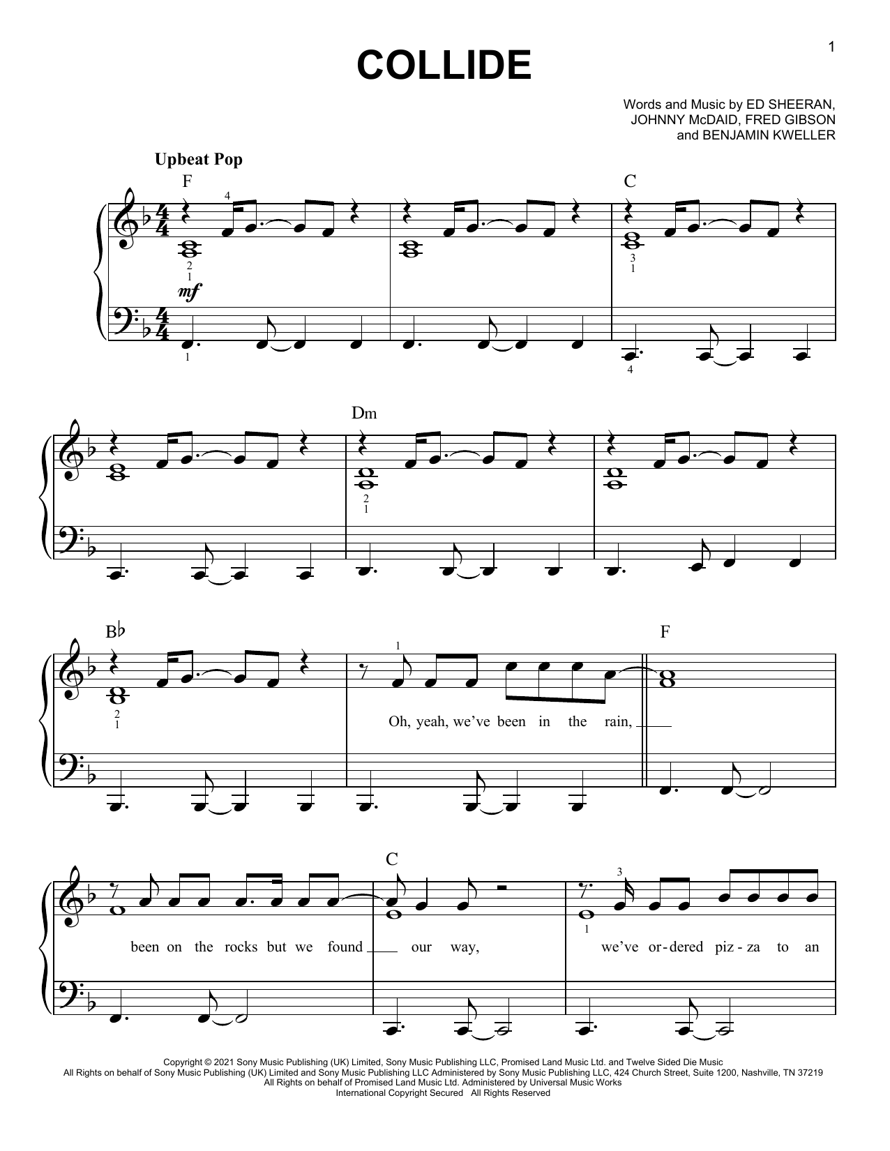 Download Ed Sheeran Collide Sheet Music and learn how to play Easy Piano PDF digital score in minutes