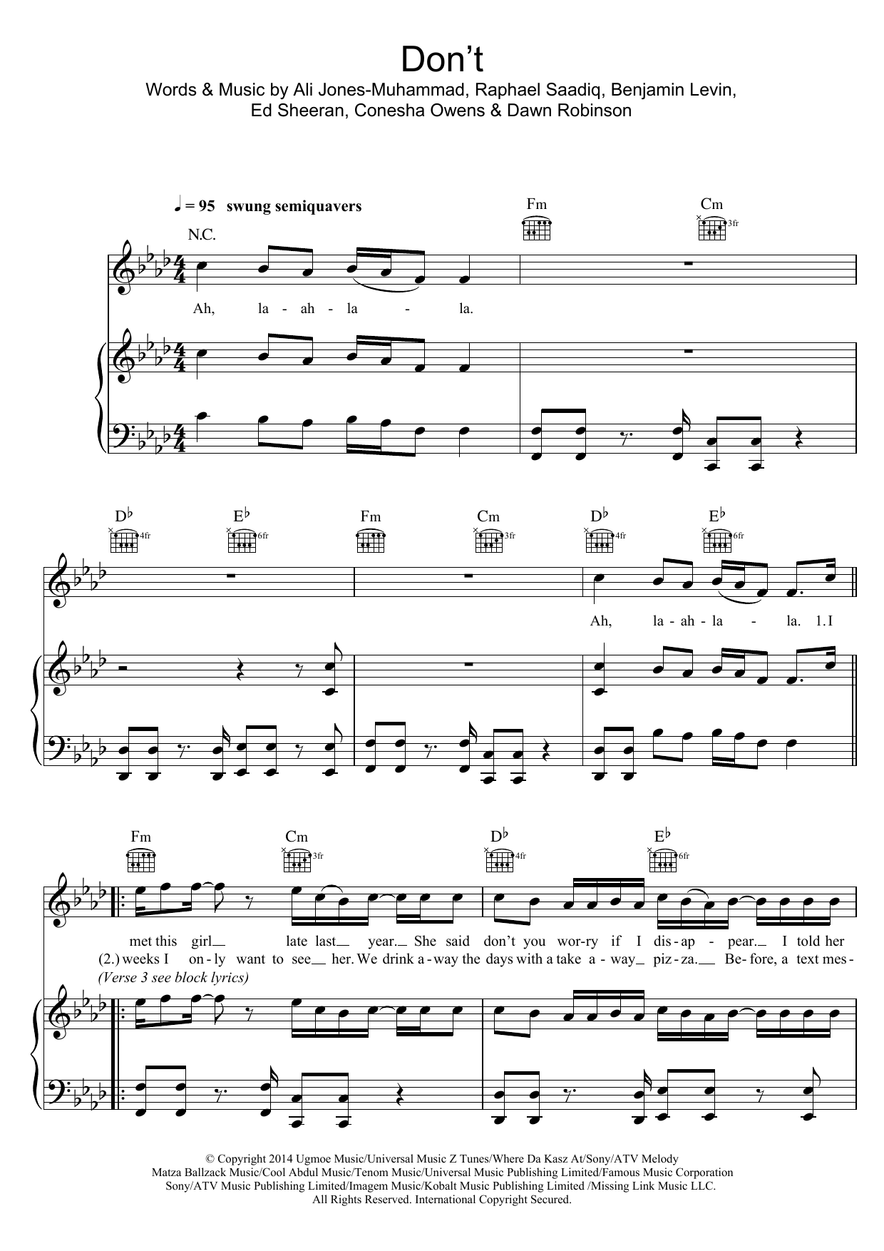Download Ed Sheeran Don't Sheet Music and learn how to play Lyrics & Chords PDF digital score in minutes