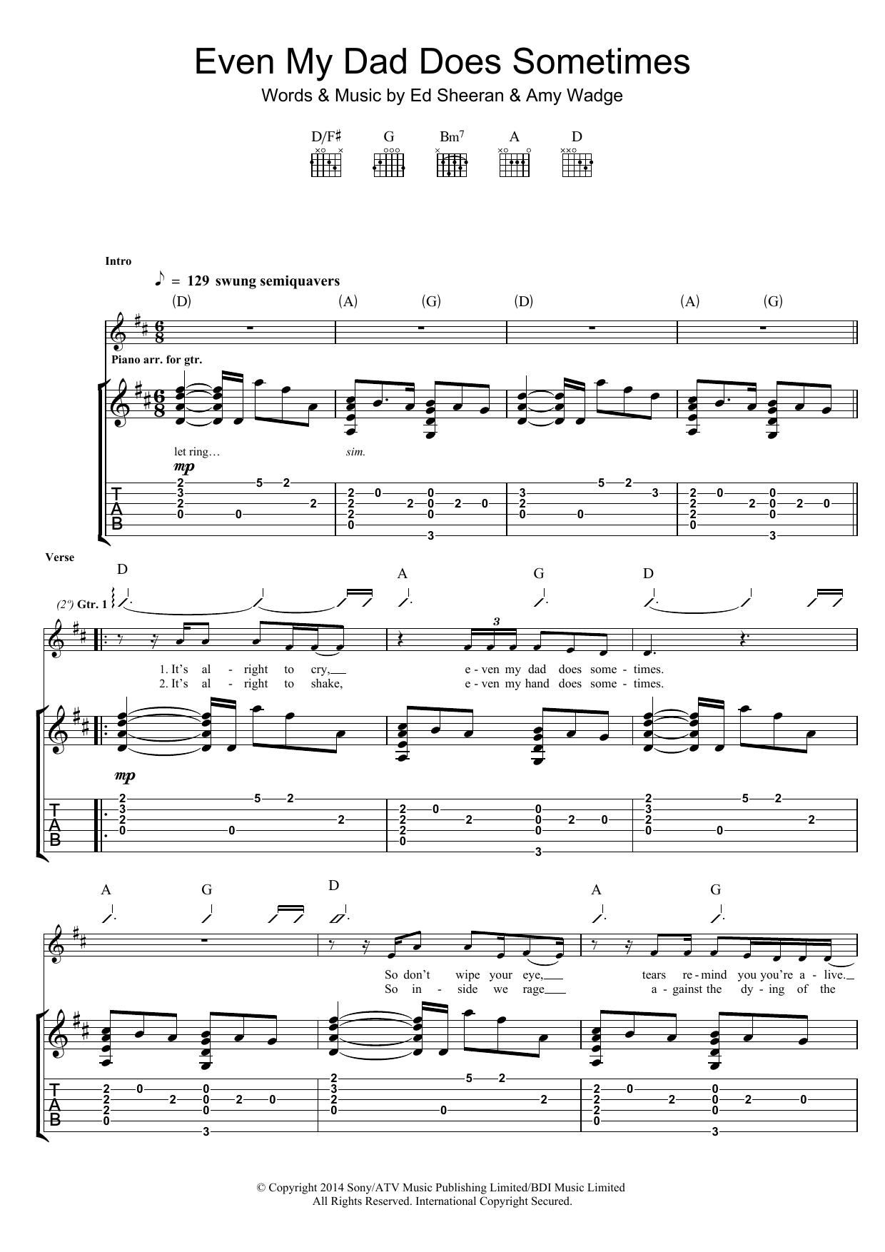 Download Ed Sheeran Even My Dad Does Sometimes Sheet Music and learn how to play Piano, Vocal & Guitar (Right-Hand Melody) PDF digital score in minutes