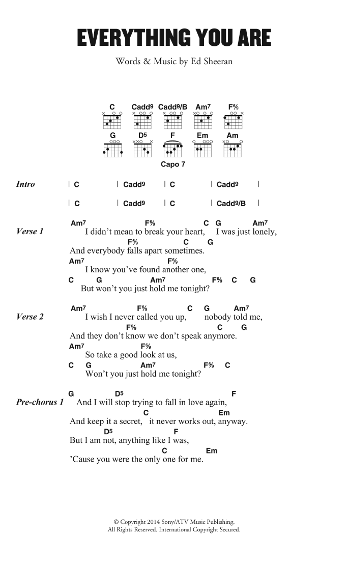Download Ed Sheeran Everything You Are Sheet Music and learn how to play Lyrics & Chords PDF digital score in minutes