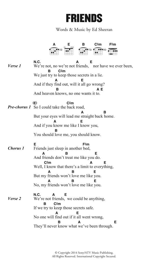 Download Ed Sheeran Friends Sheet Music and learn how to play Lyrics & Chords PDF digital score in minutes