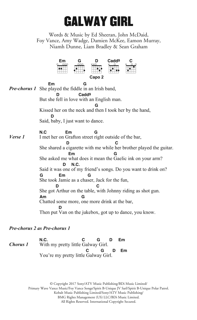 Download Ed Sheeran Galway Girl Sheet Music and learn how to play Lyrics & Chords PDF digital score in minutes