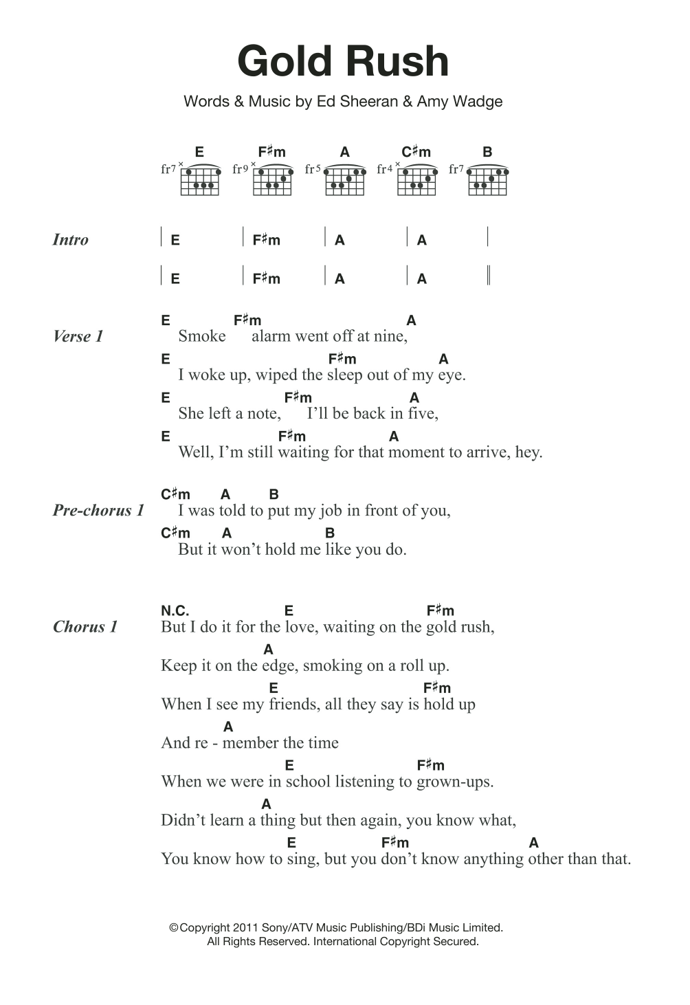 Download Ed Sheeran Gold Rush Sheet Music and learn how to play Ukulele PDF digital score in minutes