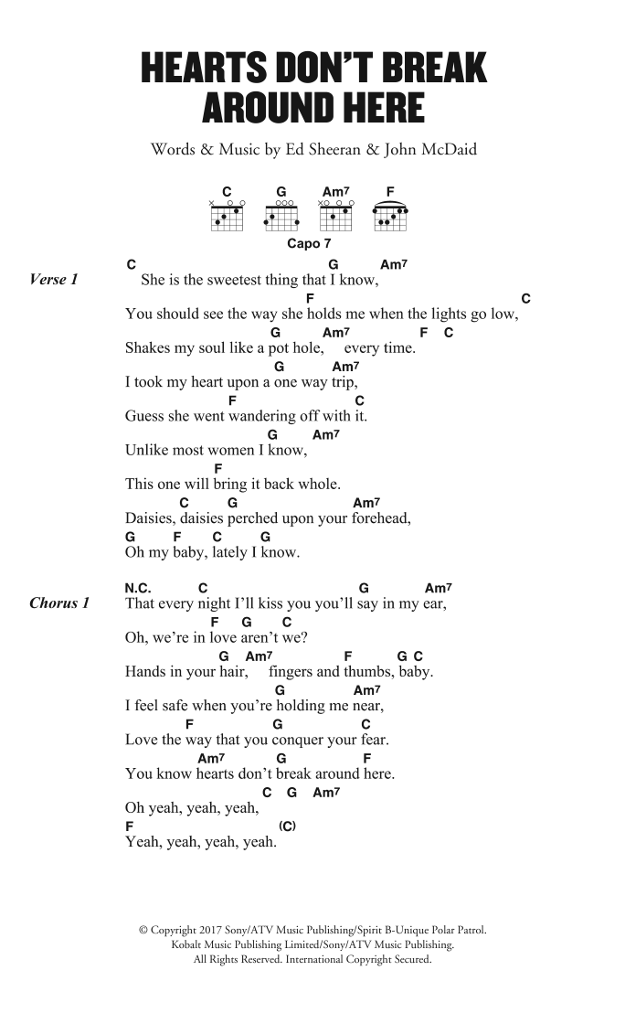 Download Ed Sheeran Hearts Don't Break Around Here Sheet Music and learn how to play Lyrics & Chords PDF digital score in minutes
