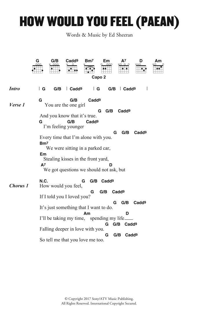 Download Ed Sheeran How Would You Feel (Paean) Sheet Music and learn how to play Lyrics & Chords PDF digital score in minutes