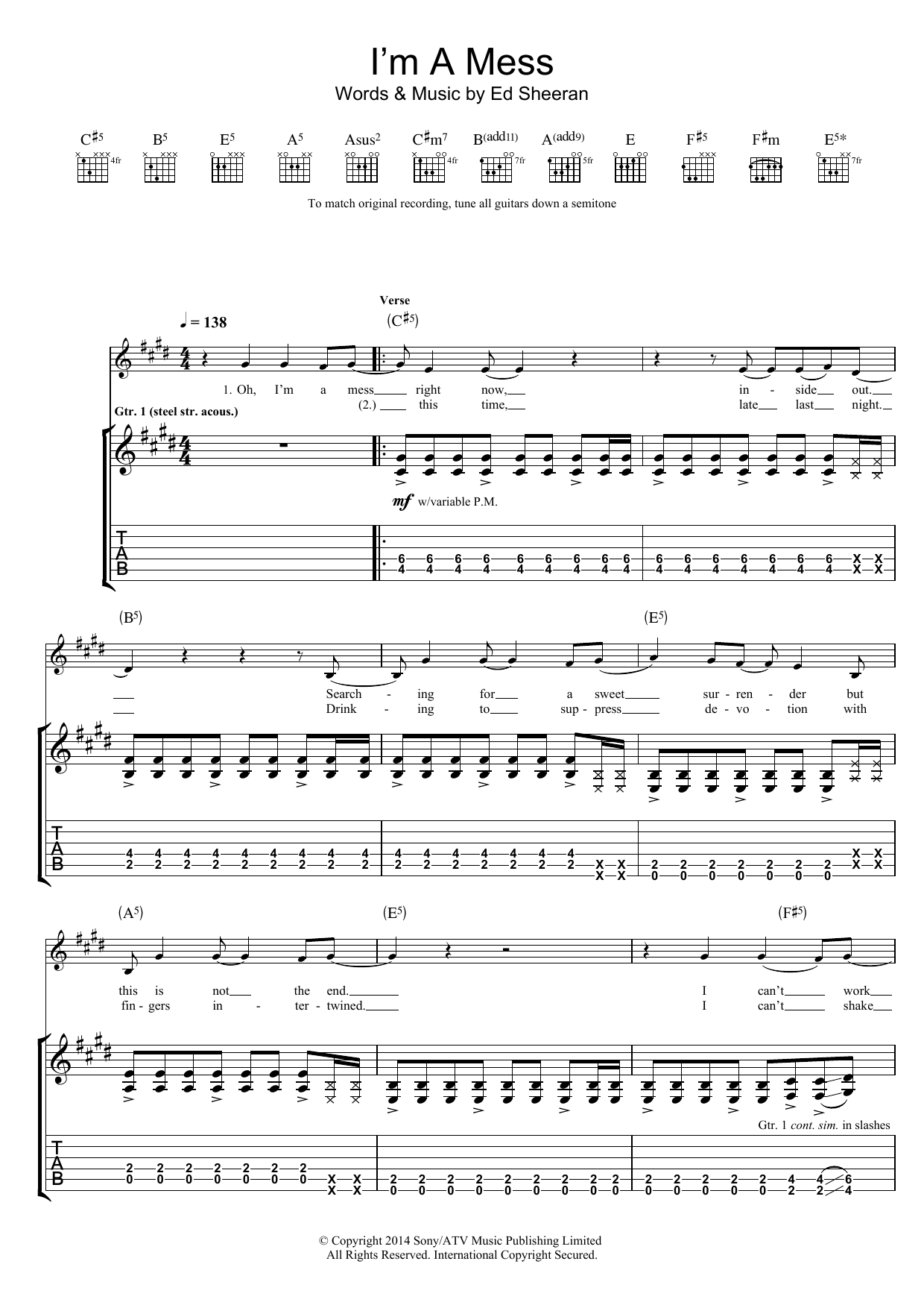Download Ed Sheeran I'm A Mess Sheet Music and learn how to play Easy Guitar Tab PDF digital score in minutes