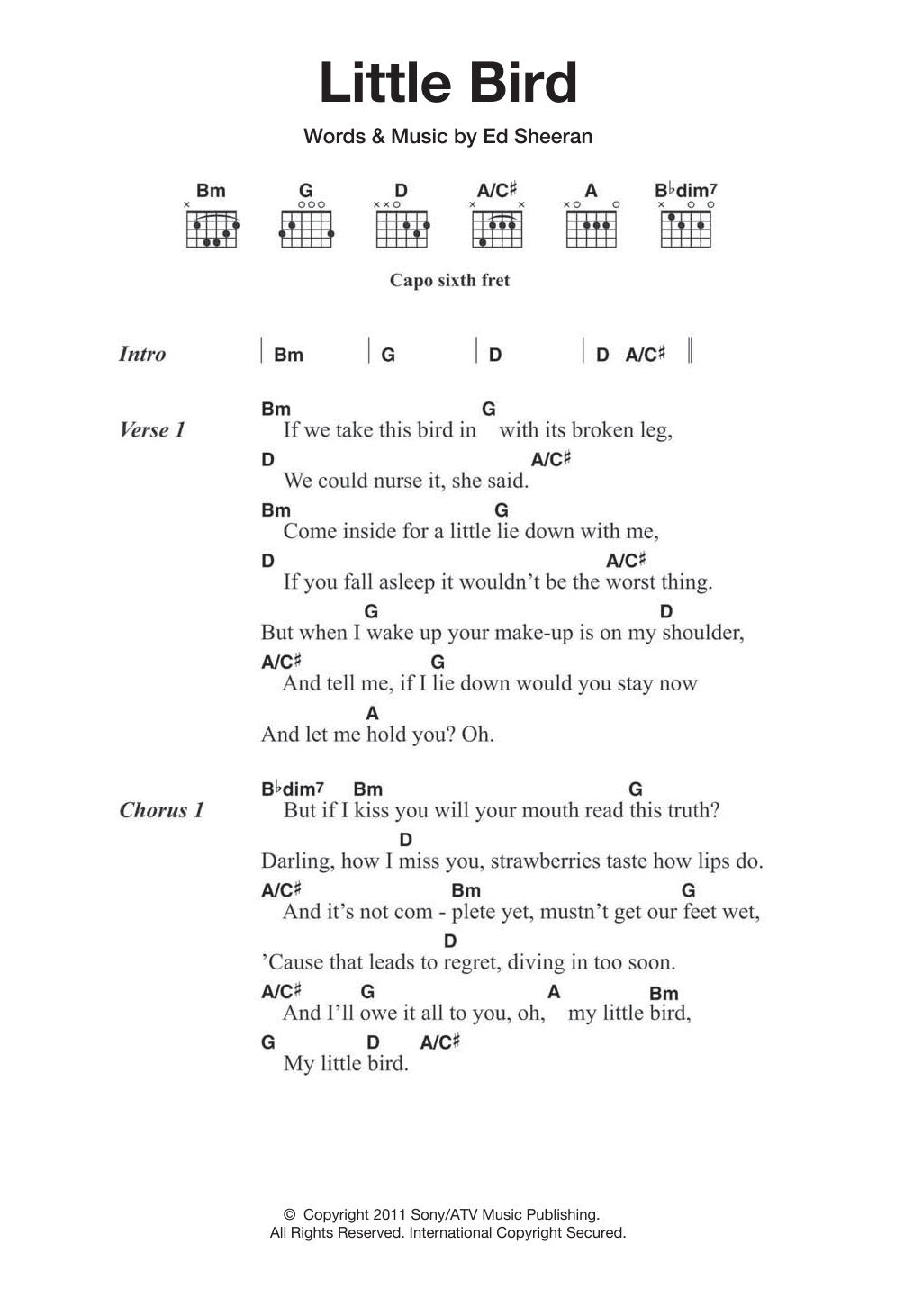 Download Ed Sheeran Little Bird Sheet Music and learn how to play Ukulele PDF digital score in minutes