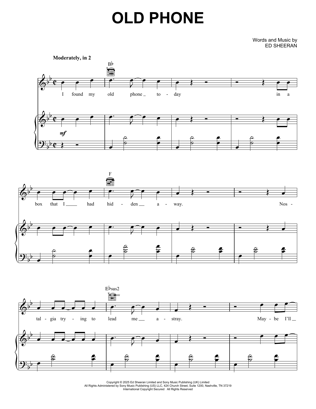 Download Ed Sheeran Old Phone Sheet Music and learn how to play Super Easy Piano PDF digital score in minutes