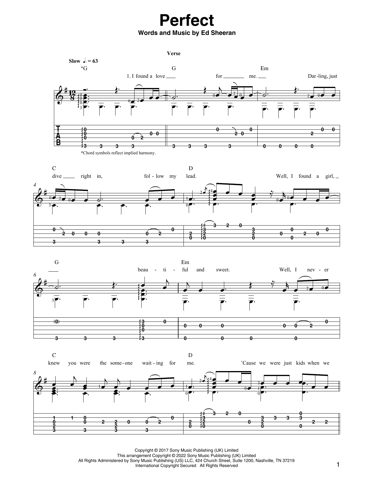 Download Ed Sheeran Perfect (arr. Ben Pila) Sheet Music and learn how to play Solo Guitar PDF digital score in minutes