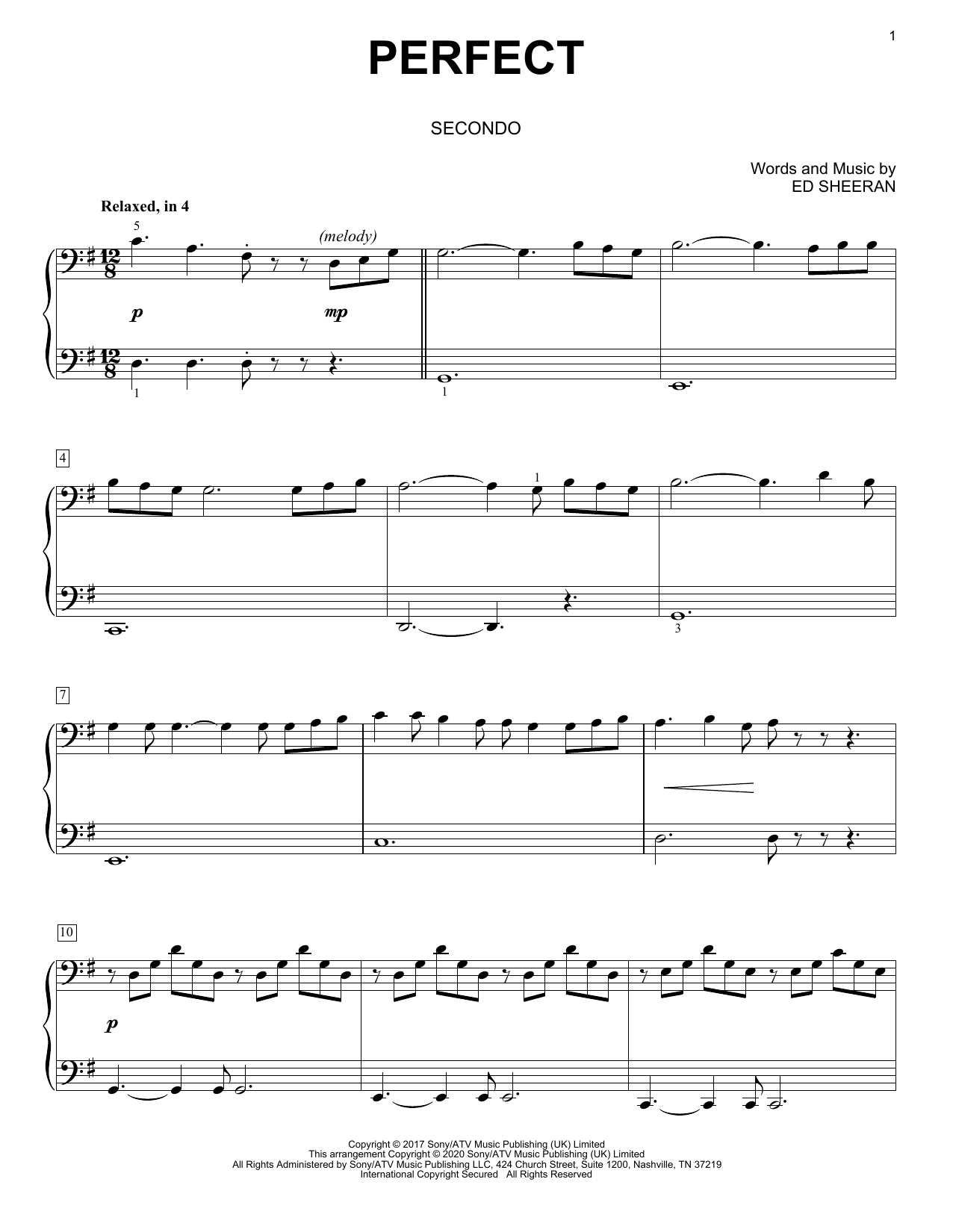 Download Ed Sheeran Perfect (arr. David Pearl) Sheet Music and learn how to play Piano Duet PDF digital score in minutes