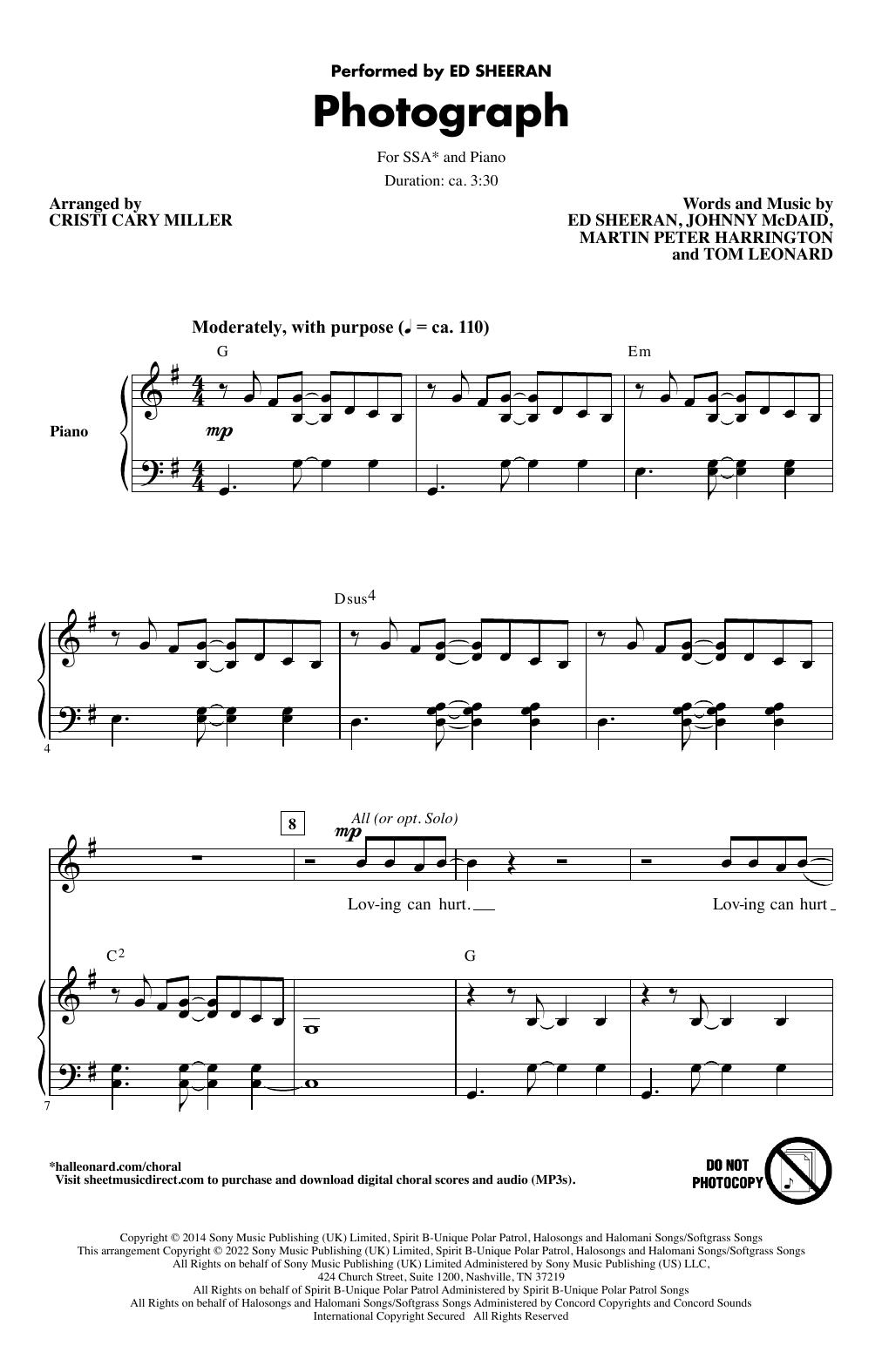 Download Ed Sheeran Photograph (arr. Cristi Cary Miller) Sheet Music and learn how to play SSA Choir PDF digital score in minutes