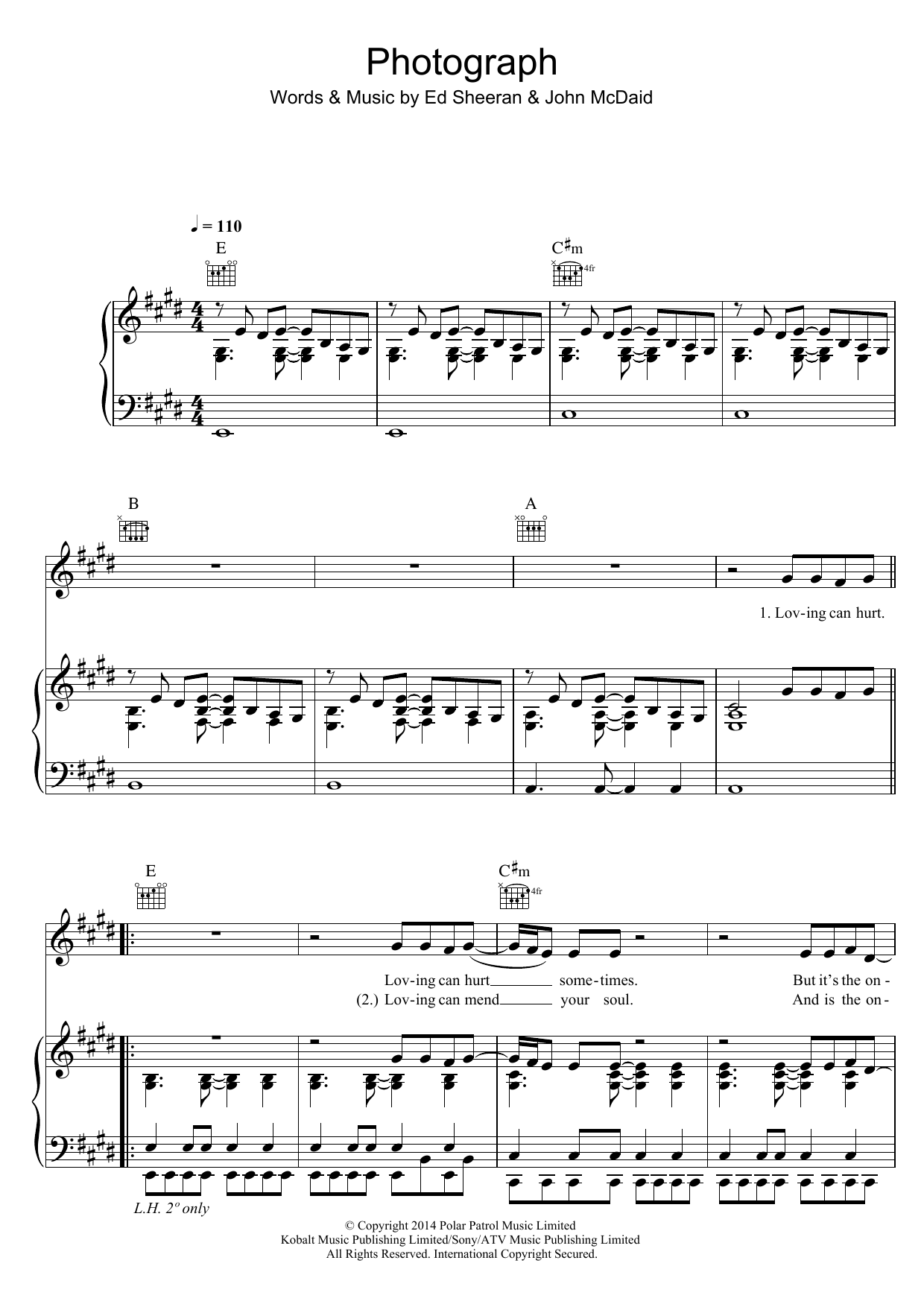 Download Ed Sheeran Photograph Sheet Music and learn how to play Easy Piano PDF digital score in minutes