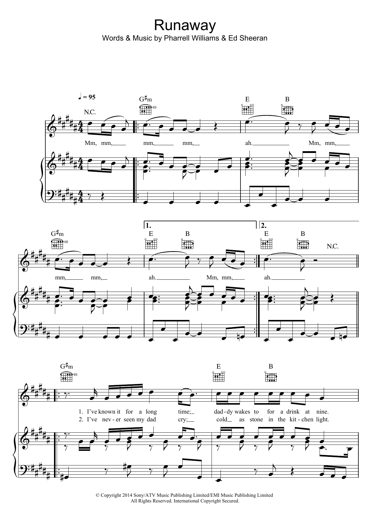 Download Ed Sheeran Runaway Sheet Music and learn how to play Lyrics & Chords PDF digital score in minutes