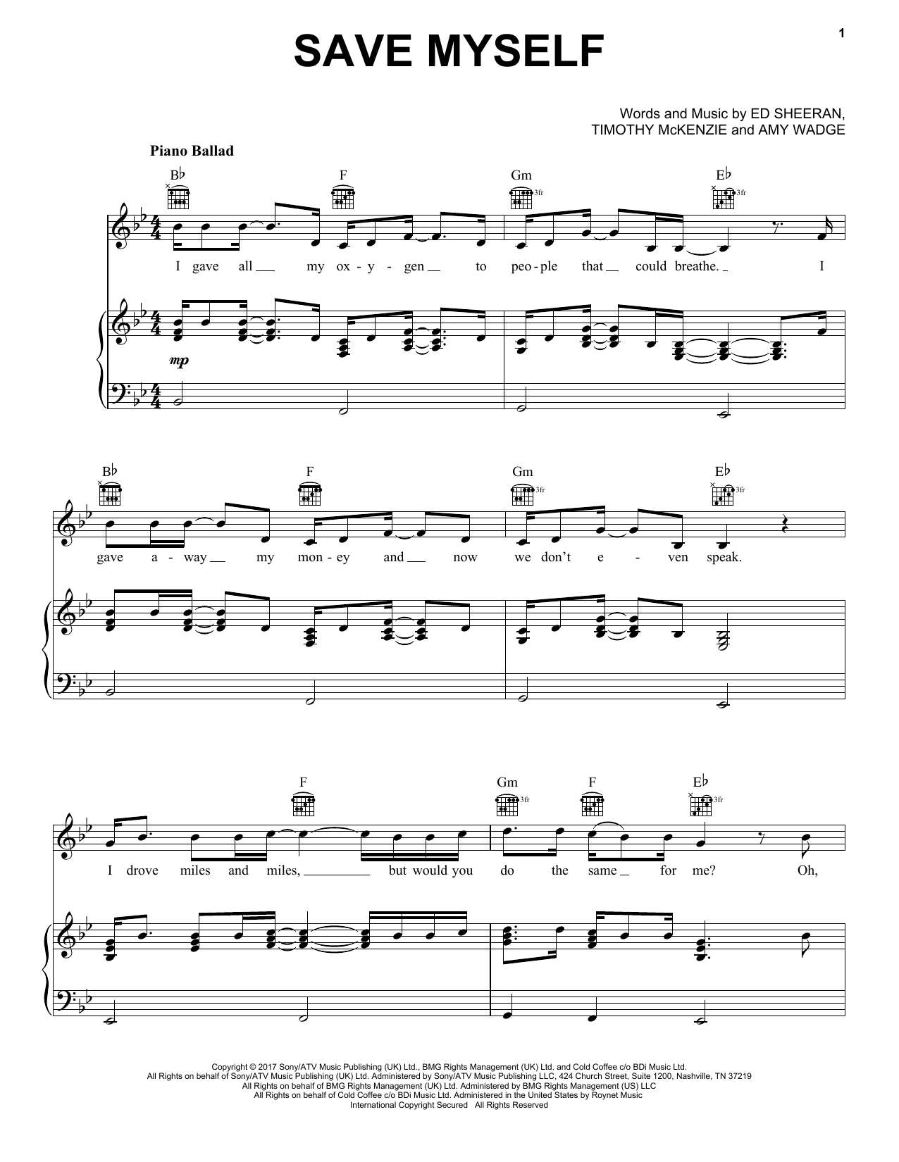 Download Ed Sheeran Save Myself Sheet Music and learn how to play Piano, Vocal & Guitar (Right-Hand Melody) PDF digital score in minutes