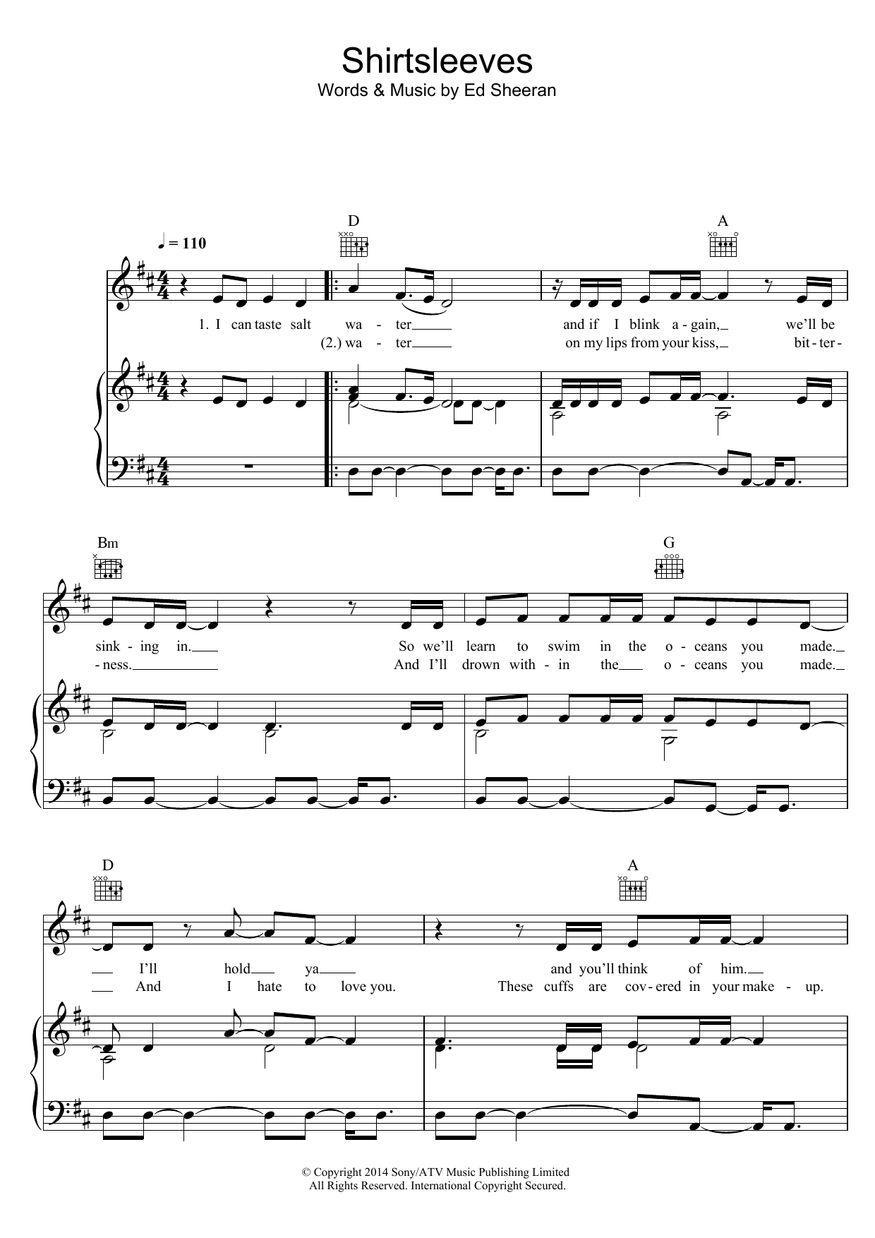 Download Ed Sheeran Shirtsleeves Sheet Music and learn how to play Piano, Vocal & Guitar (Right-Hand Melody) PDF digital score in minutes