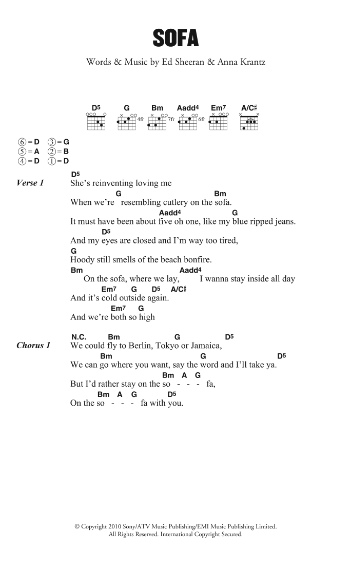 Download Ed Sheeran Sofa Sheet Music and learn how to play Lyrics & Chords PDF digital score in minutes