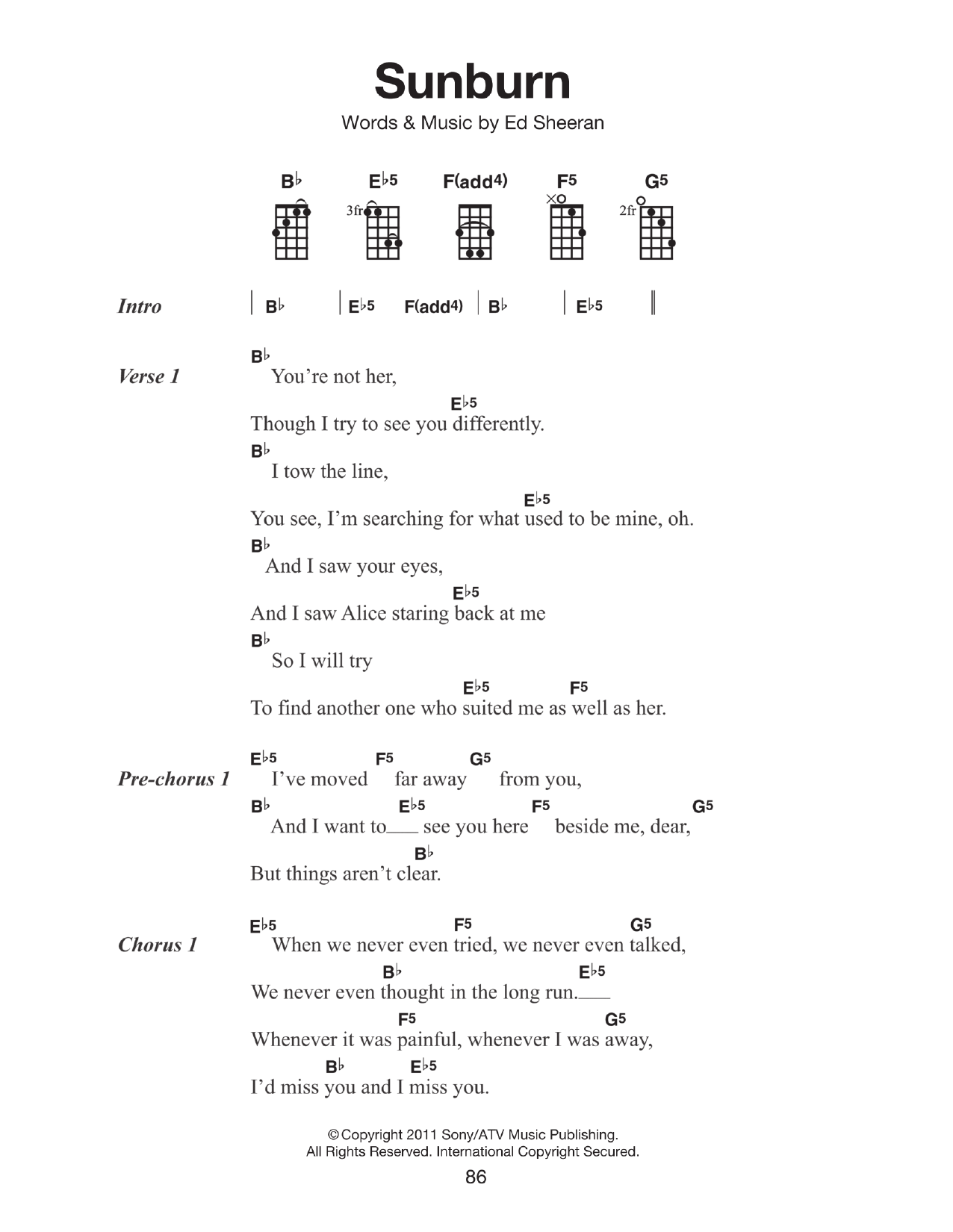 Download Ed Sheeran Sunburn Sheet Music and learn how to play Lyrics & Chords PDF digital score in minutes