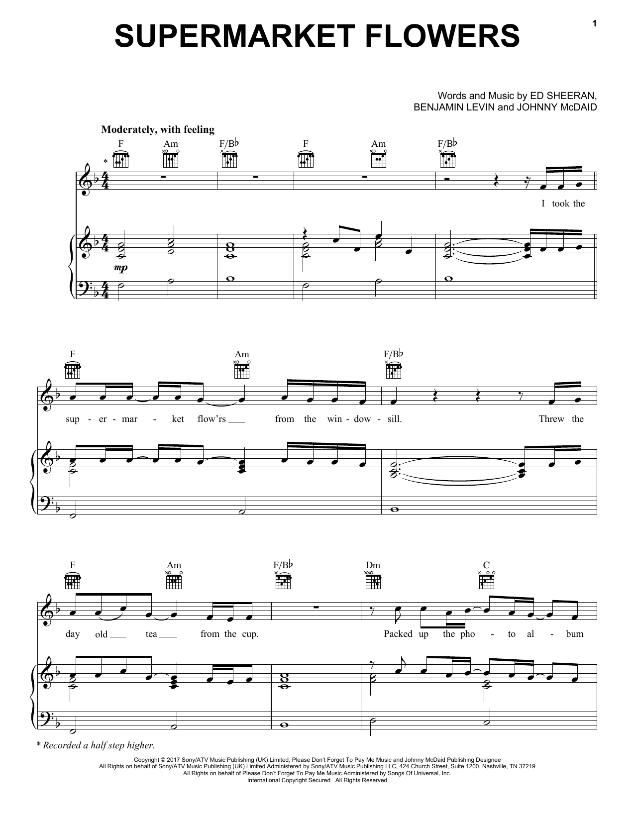 Download Ed Sheeran Supermarket Flowers Sheet Music and learn how to play Lyrics & Chords PDF digital score in minutes