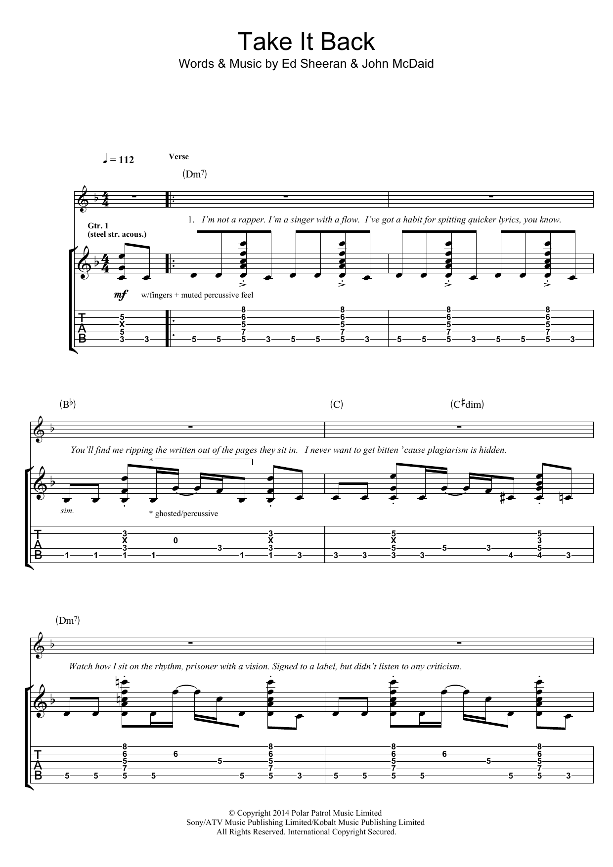 Download Ed Sheeran Take It Back Sheet Music and learn how to play Piano, Vocal & Guitar (Right-Hand Melody) PDF digital score in minutes