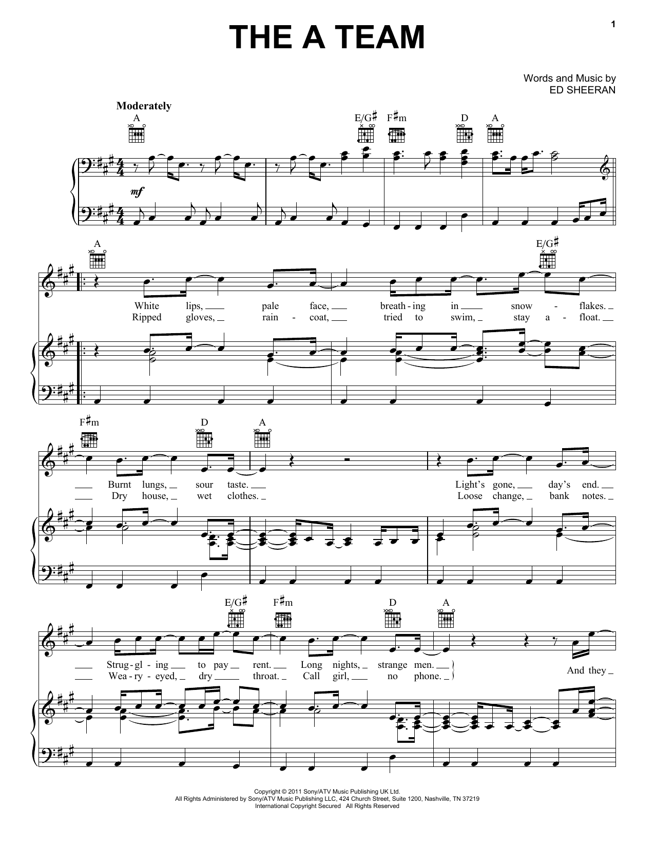 Download Ed Sheeran The A Team Sheet Music and learn how to play Piano PDF digital score in minutes