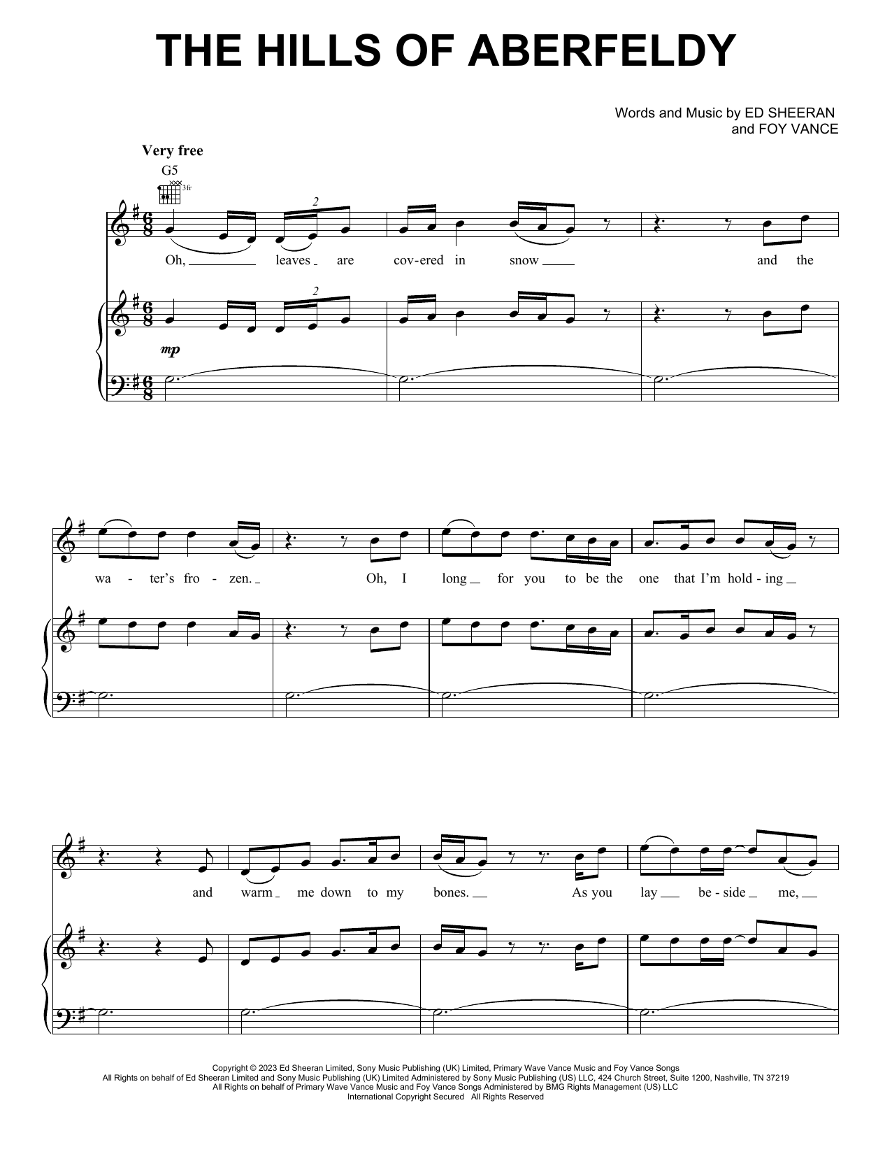 Download Ed Sheeran The Hills Of Aberfeldy Sheet Music and learn how to play Piano, Vocal & Guitar Chords (Right-Hand Melody) PDF digital score in minutes