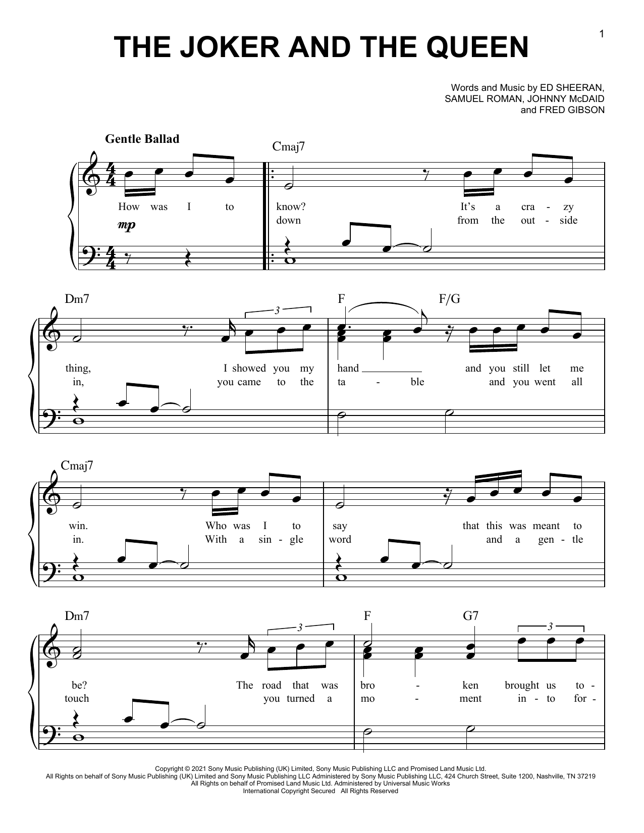 Download Ed Sheeran The Joker And The Queen Sheet Music and learn how to play Easy Piano PDF digital score in minutes