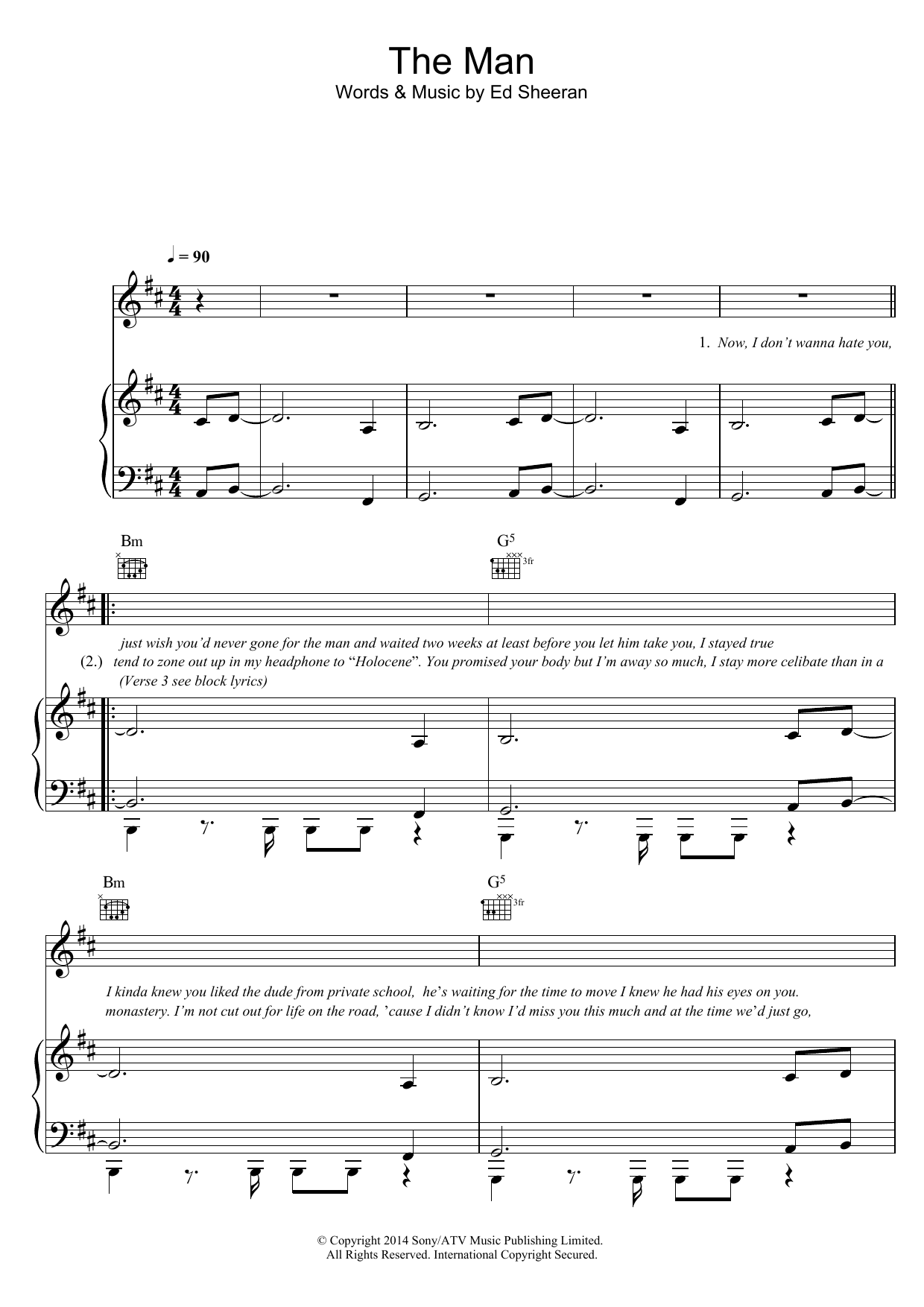 Download Ed Sheeran The Man Sheet Music and learn how to play Piano, Vocal & Guitar (Right-Hand Melody) PDF digital score in minutes