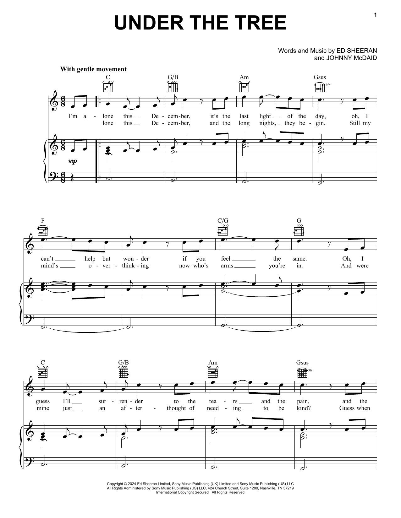 Download Ed Sheeran Under The Tree (from That Christmas) Sheet Music and learn how to play Piano, Vocal & Guitar Chords (Right-Hand Melody) PDF digital score in minutes