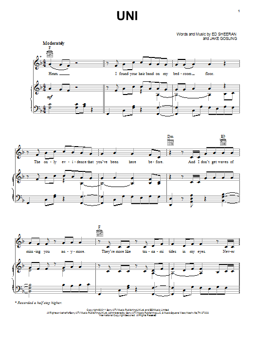 Download Ed Sheeran U.N.I. Sheet Music and learn how to play Really Easy Piano PDF digital score in minutes