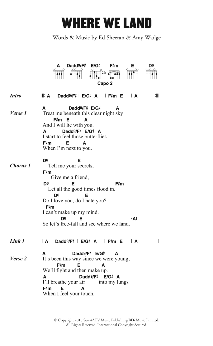 Download Ed Sheeran Where We Land Sheet Music and learn how to play Lyrics & Chords PDF digital score in minutes