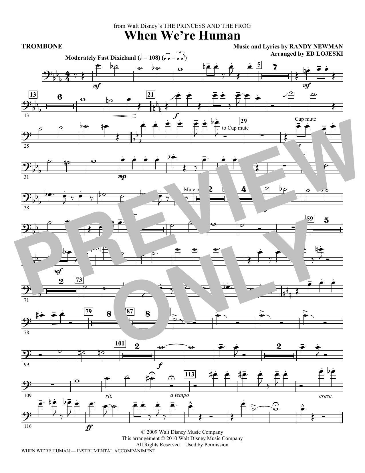 Ed Lojeski When Were Human From The Princess And The Frog Trombone Sheet Music Notes 
