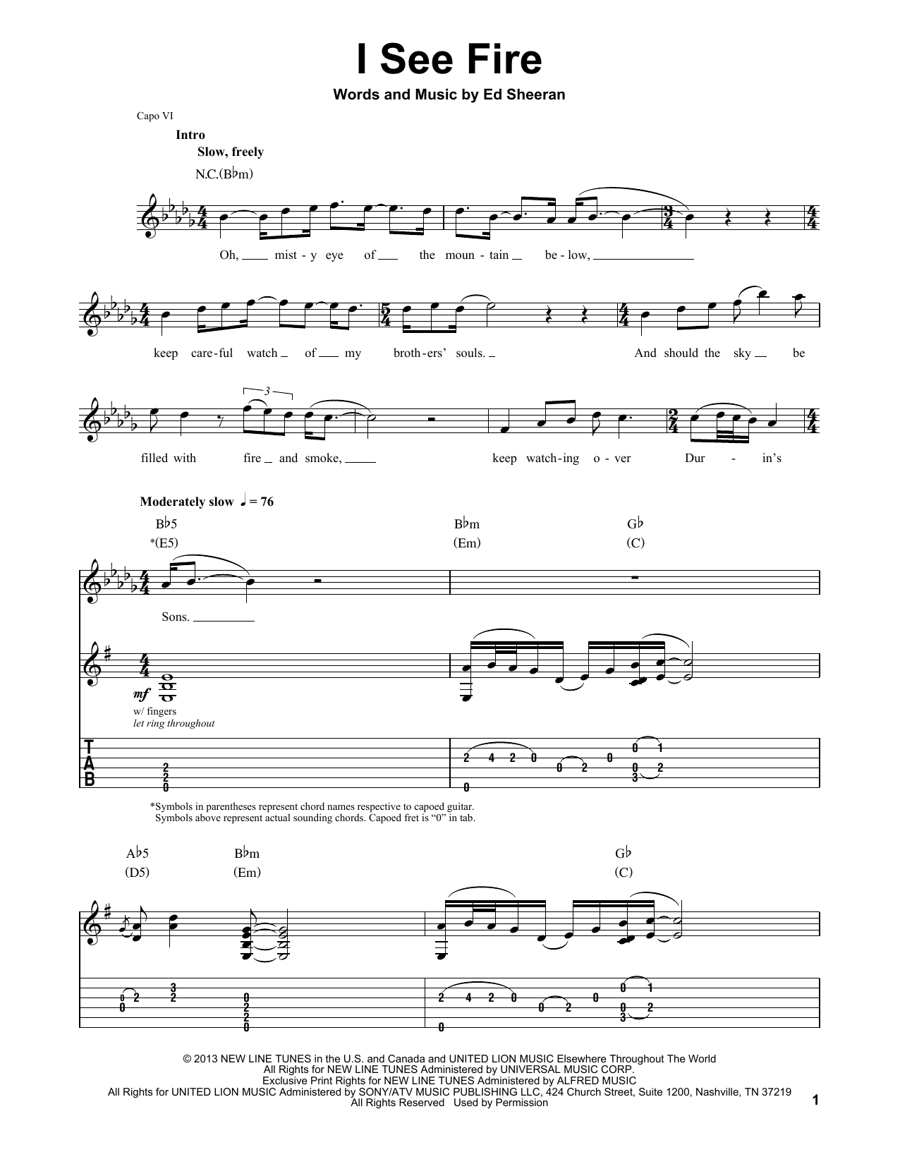 Ed Sheeran I See Fire From The Hobbit Sheet Music Notes Download Printable Pdf Score