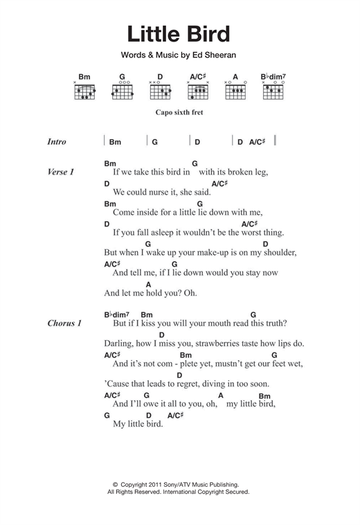 Download Ed Sheeran Little Bird Sheet Music and learn how to play Ukulele PDF digital score in minutes