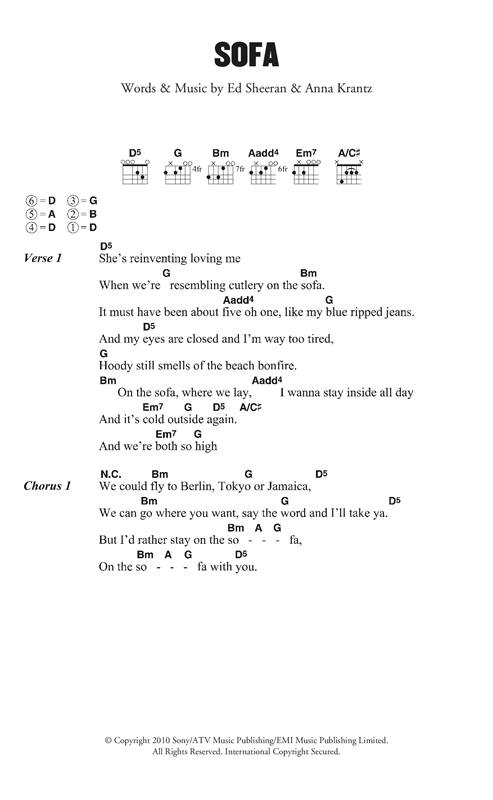 Download Ed Sheeran Sofa Sheet Music and learn how to play Lyrics & Chords PDF digital score in minutes